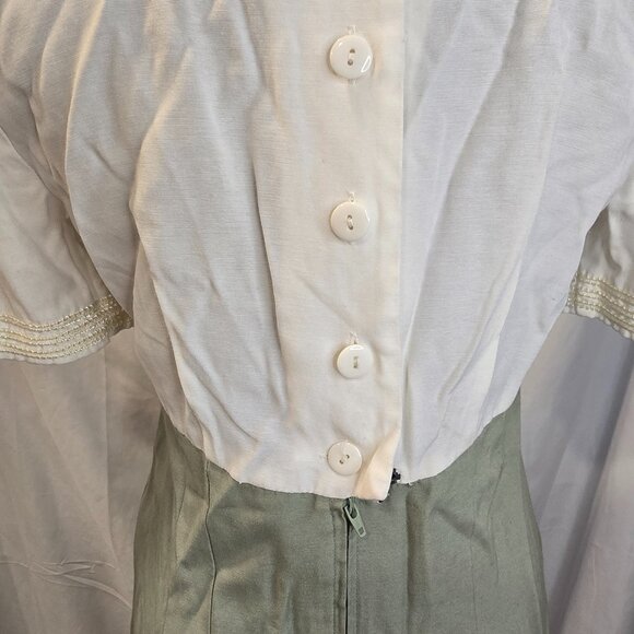 Vintage M.H.M Melissa Harper Dress Size Medium Green & Ivory Rayon & Poly - Picture 12 of 16